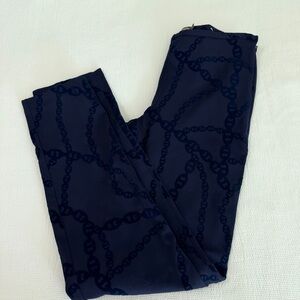 J. McLaughlin Womens Velvet Chain Print Pants Size 2 Blue Side Zip Stretch